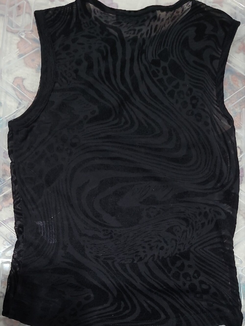 I.AM.GIA Black Sheer Swirl Mock Neck Crop Tank - Picture 5 of 6